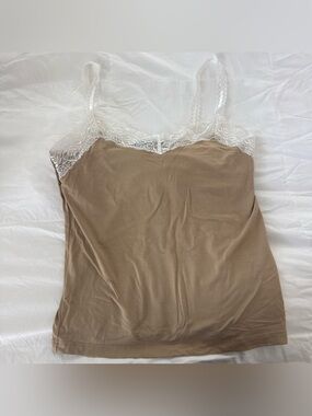 Ralph Lauren Nude Camisole with White Lace Trim built in bra shelf